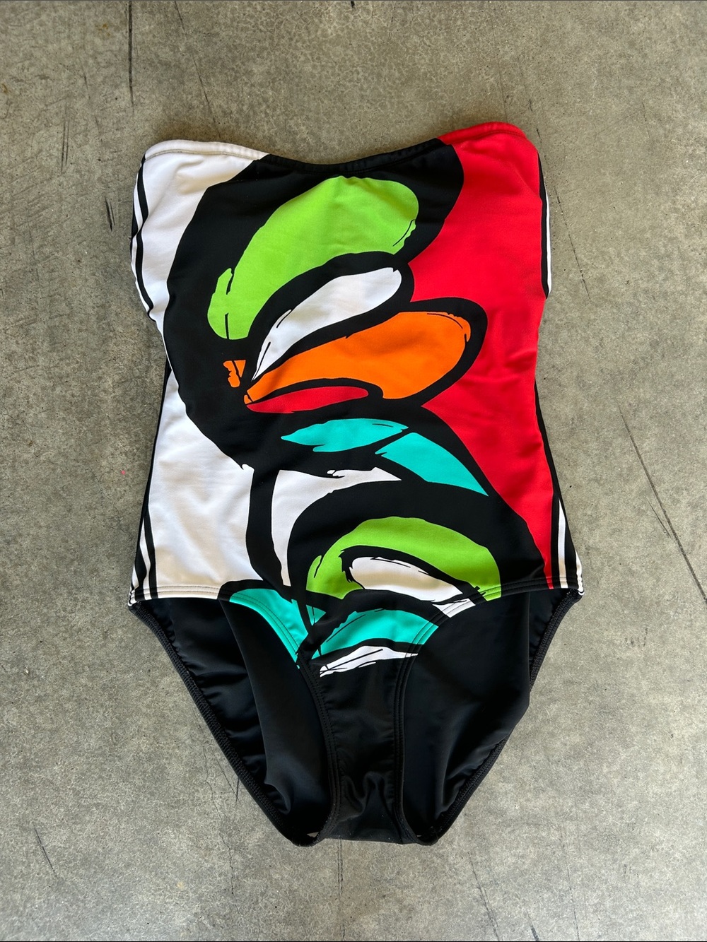 VENUS Black One-Piece Swimsuit with Red, Green, Orange & Aqua Graphic